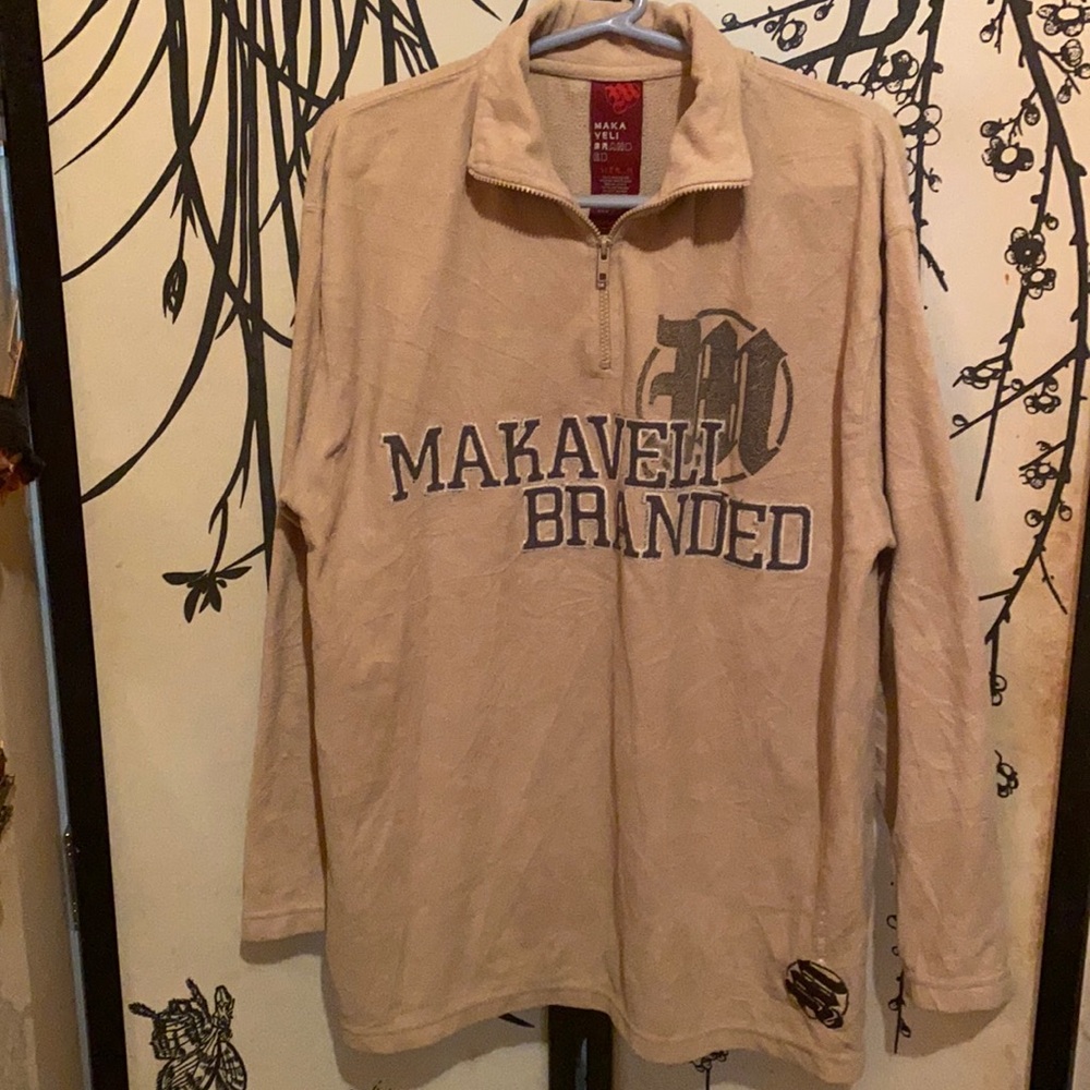 VTG Makaveli Branded Men’s Beige Sweatshirt Embroidered  Logo 2Pak ShakurY2K 90s